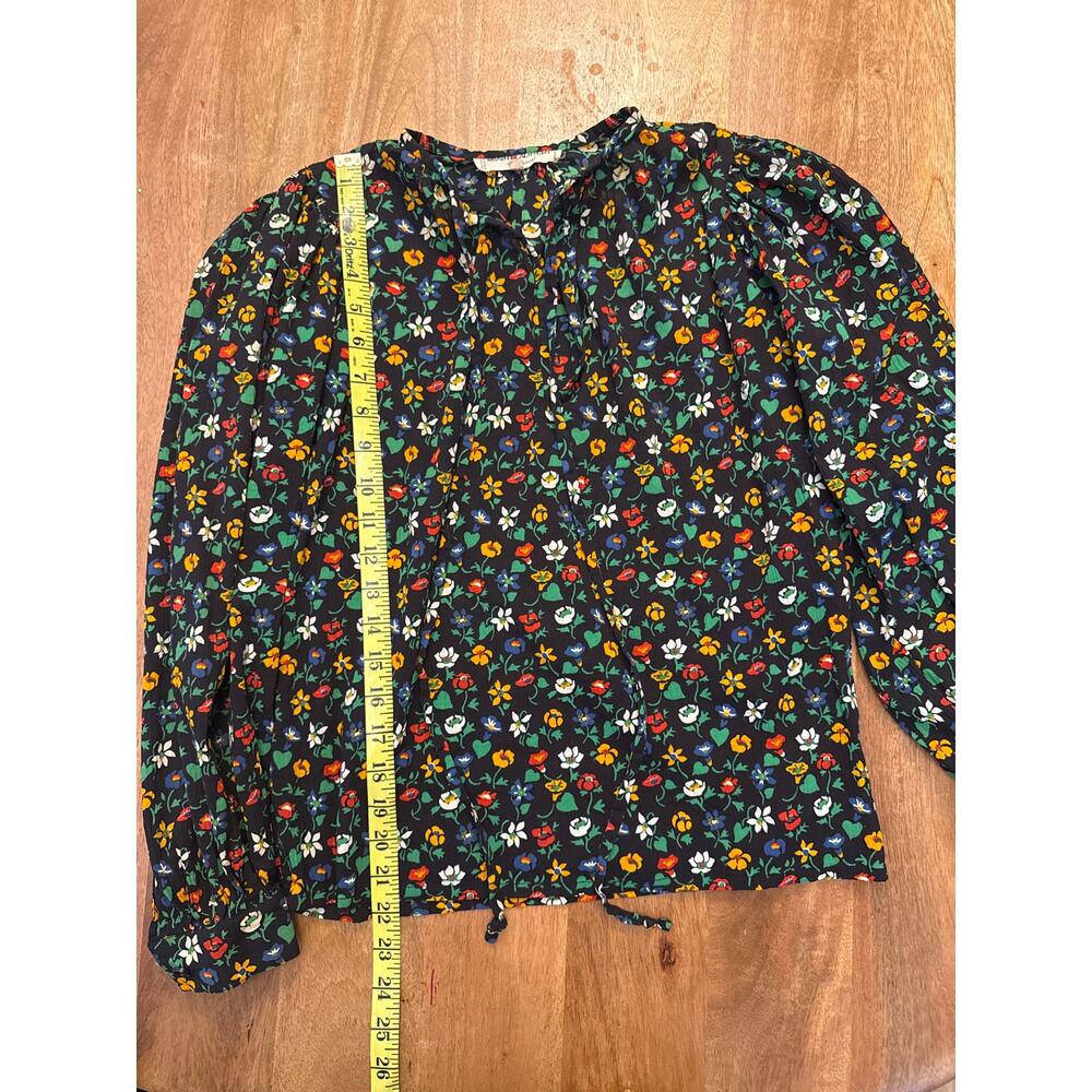 Saint Laurent Rive Gauche VTG Black Floral Bishop Sleeve Blouse France Sz 36 - Picture 6 of 8